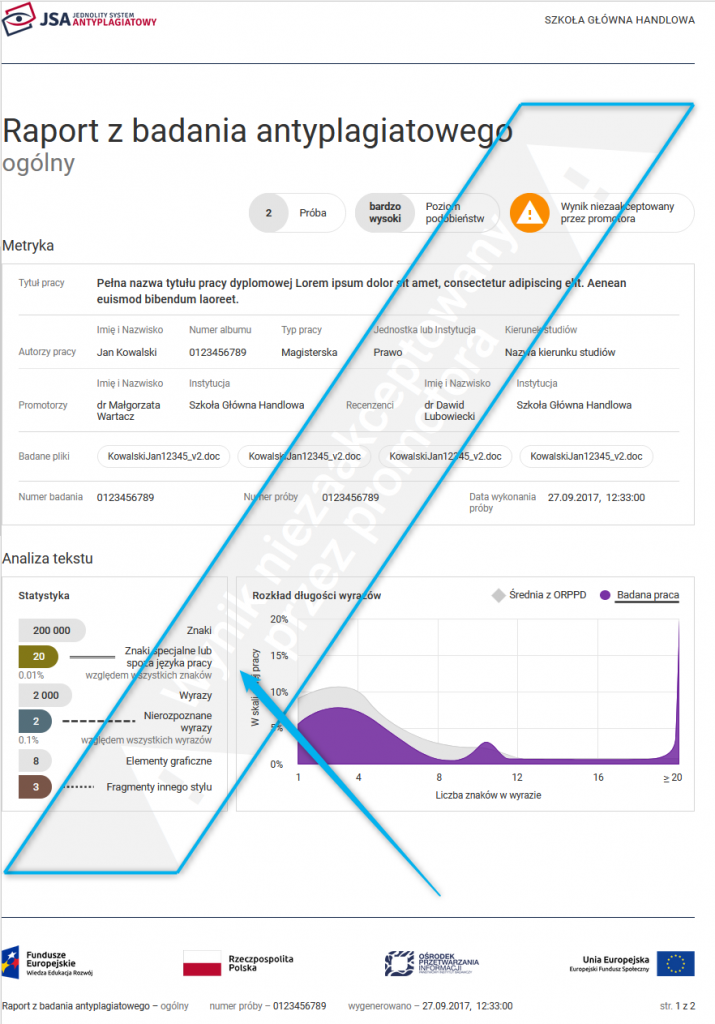 Wygląd Wydruku Raportu – Jednolity System Antyplagiatowy